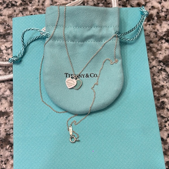 Tiffany blue double heart tag pendant 16in - Picture 8 of 8